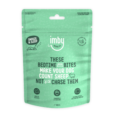 Imby Pet Food nachtrust & gewrichten - vegan, plantaardige hondensnack van het Antwerpse merk Imby.